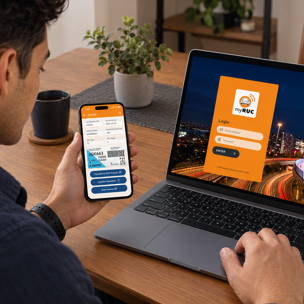 myRUC app vehicle setup screen