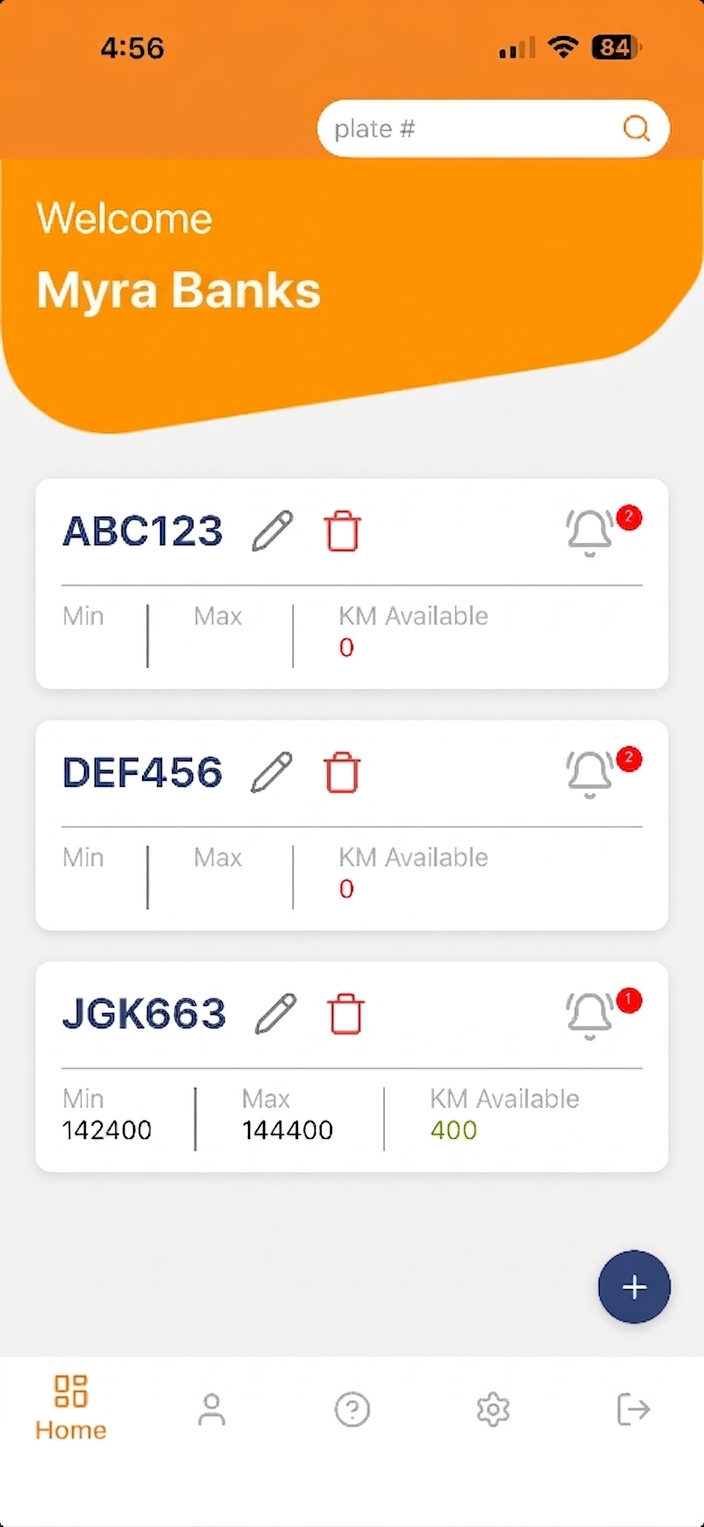 myRUC app showing the vehicle list and current licence details